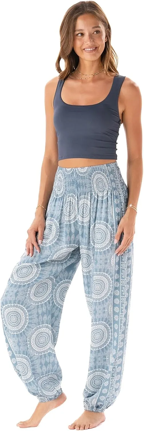 Lotus and Luna Women's Harem Pants Thai Pants for Beach & Lounge High Waisted Flowy Boho Pants Genie Pants Yoga Pants