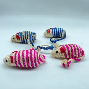 LUOZZY 4Pcs Cat Mouse Toys Adorable Sisal Mice Toys Kitten Chewing Toy Funny Indoor Animal Shape Props Pet Supplies - Blue Pink