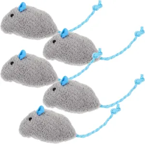 LUOZZY 5pcs Cat Toys Plush Mice Toys Mouse Shaped Kitten Chewing Toy Indoor Interactions Toy Pet Supplies - Grey Blue
