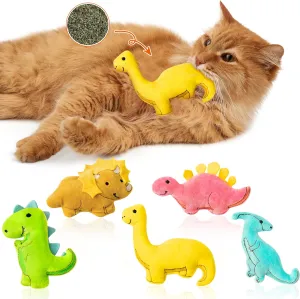 MALLMALL6 5Pcs Dinosaur Catnip Toys for Cat, Indoor Cat Chew Bite Kick Catmint Pet Supplies for Kitten Lover Gifts, Interactive Pet Toy with Cute Expression