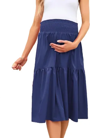 Maternity Skirt Casual High Waist Flowy Swing A Line Skirt with Pockets