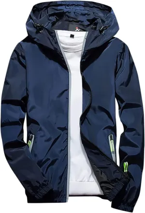 Men Lightweight Waterproof Jackets,Mens Windbreaker with Hood Outdoor Raincoat for Hiking Running Travel Zip Hoodies