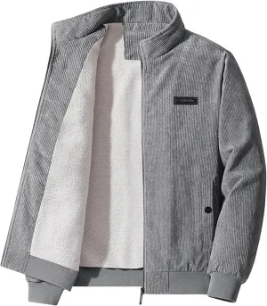 Mens Bomber Jacket Corduroy Fleece Jackets Full Zip Up Sherpa Winter Coat Vintage Trucker Shackets Coats with Pockets