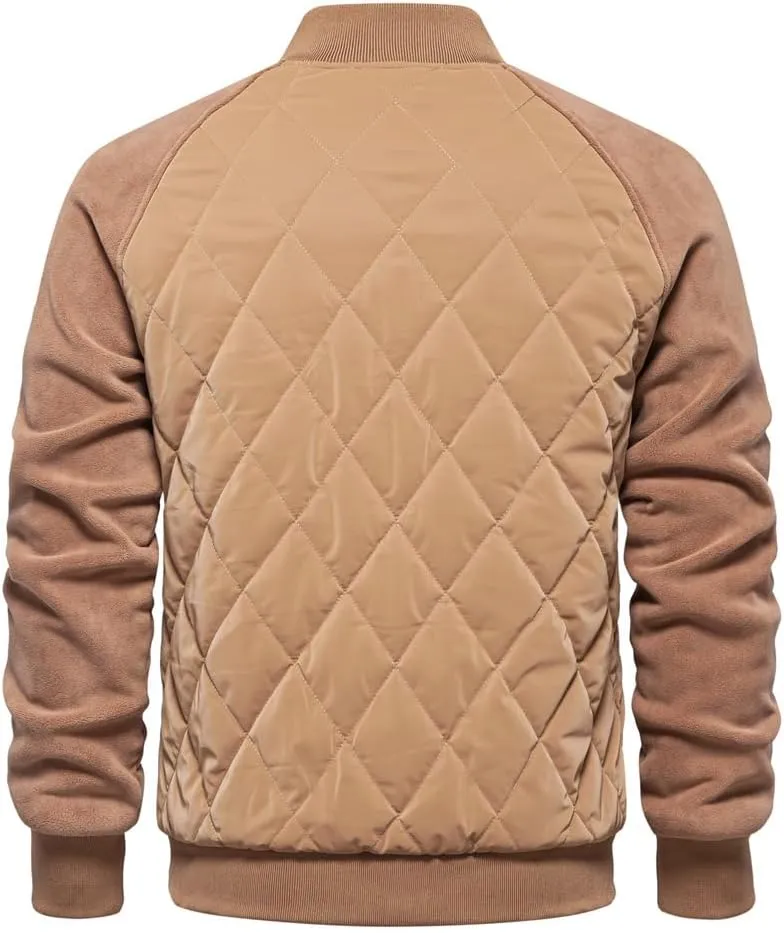 Mens Bomber Jackets Diamond Quilted Puffer Jacket Fall Winter Warm Padded Coats Rib Varsity Lightweight Coat Pockets