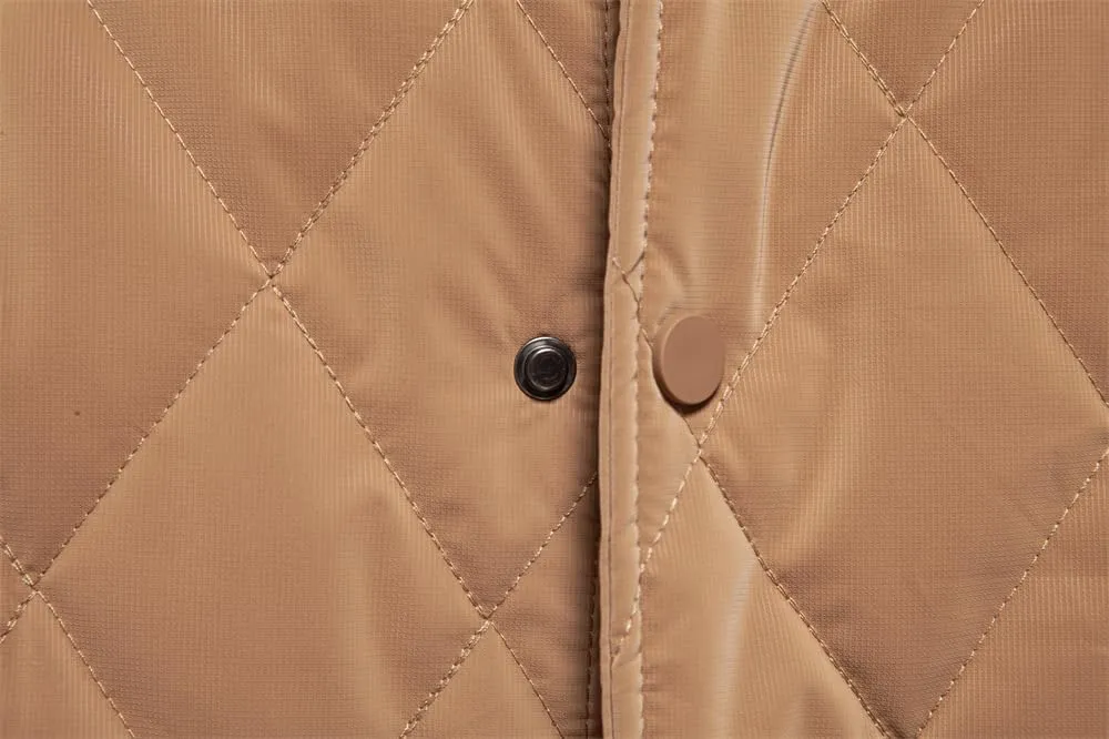Mens Bomber Jackets Diamond Quilted Puffer Jacket Fall Winter Warm Padded Coats Rib Varsity Lightweight Coat Pockets