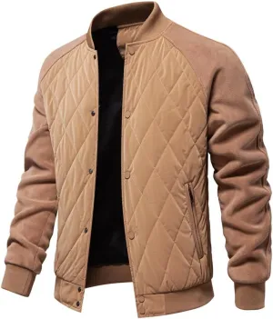 Mens Bomber Jackets Diamond Quilted Puffer Jacket Fall Winter Warm Padded Coats Rib Varsity Lightweight Coat Pockets