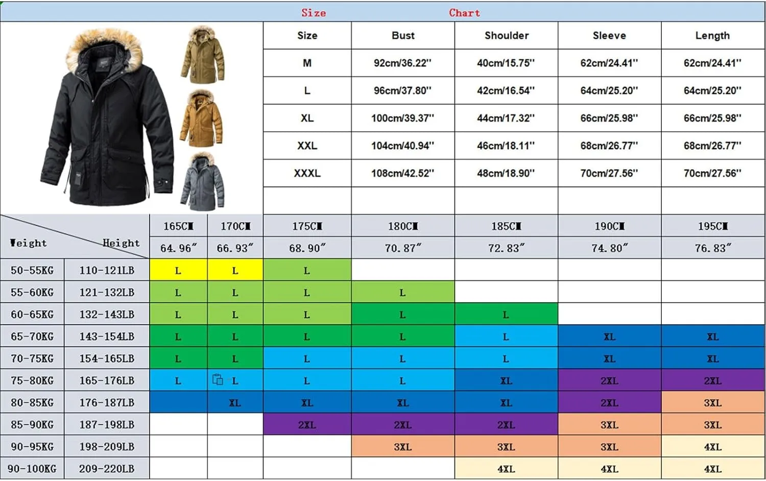 Men's Cargo Jacket 2024 Winter Warm Coats Fleece Lined Jackets with Removable Hood Ski Snow Mountain Windproof Overcoat
