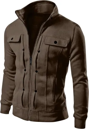 Mens Fleece Lined Jacket Mens Athletic Jacket Fashion Casual Loose Stand Collar Button Decorated Sweatshirt Jacket