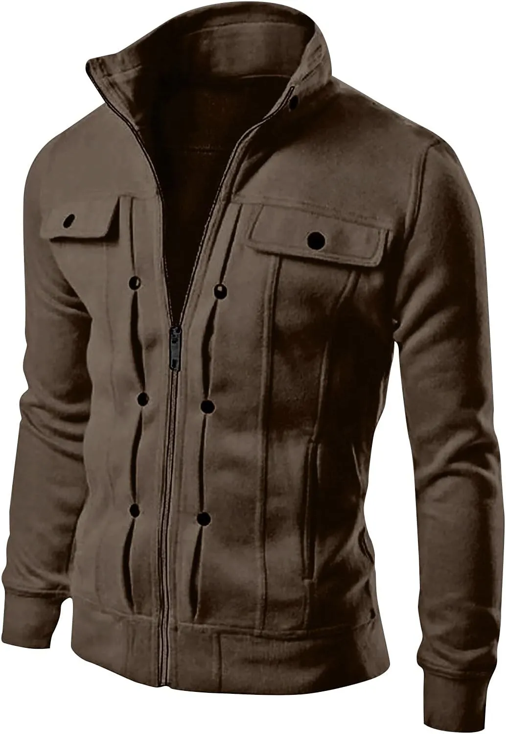 Mens Fleece Lined Jacket Mens Athletic Jacket Fashion Casual Loose Stand Collar Button Decorated Sweatshirt Jacket