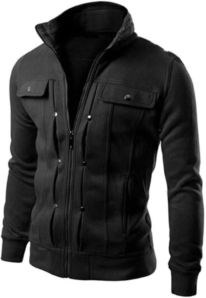 Mens Fleece Lined Jacket Mens Athletic Jacket Fashion Casual Loose Stand Collar Button Decorated Sweatshirt Jacket