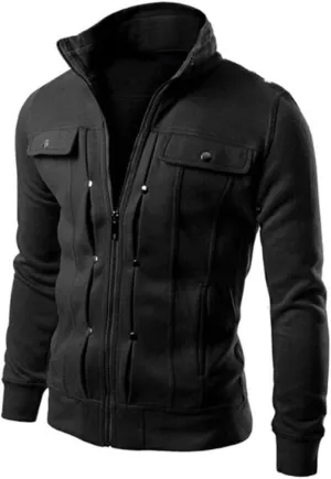 Mens Fleece Lined Jacket Mens Athletic Jacket Fashion Casual Loose Stand Collar Button Decorated Sweatshirt Jacket