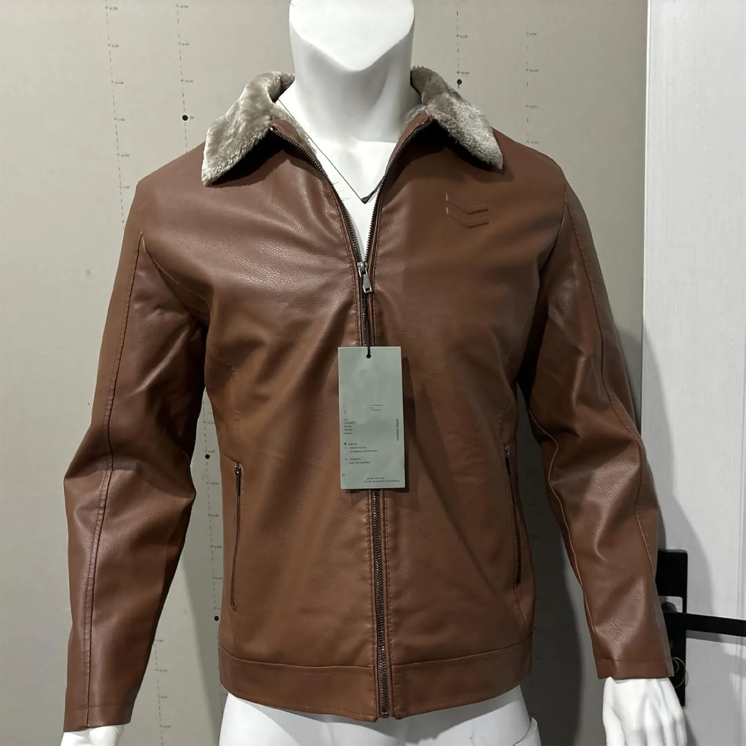 Mens Leather Jacket Fleece Lined Motorcycle Jacket Stand Collar Moto Jacket Vintage Faux Leather Jacket Warm Coats