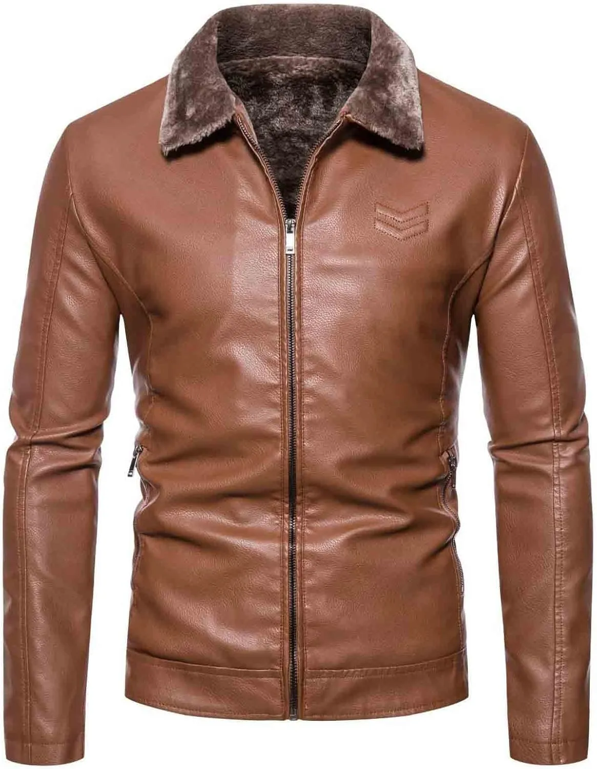 Mens Leather Jacket Fleece Lined Motorcycle Jacket Stand Collar Moto Jacket Vintage Faux Leather Jacket Warm Coats