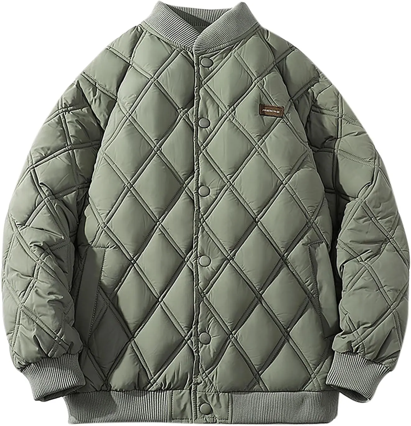 Men's Lightweight Diamond Bomber Jacket Loose Button Quilted Down Coats Winter Padded Down Thicken Warm Outwear