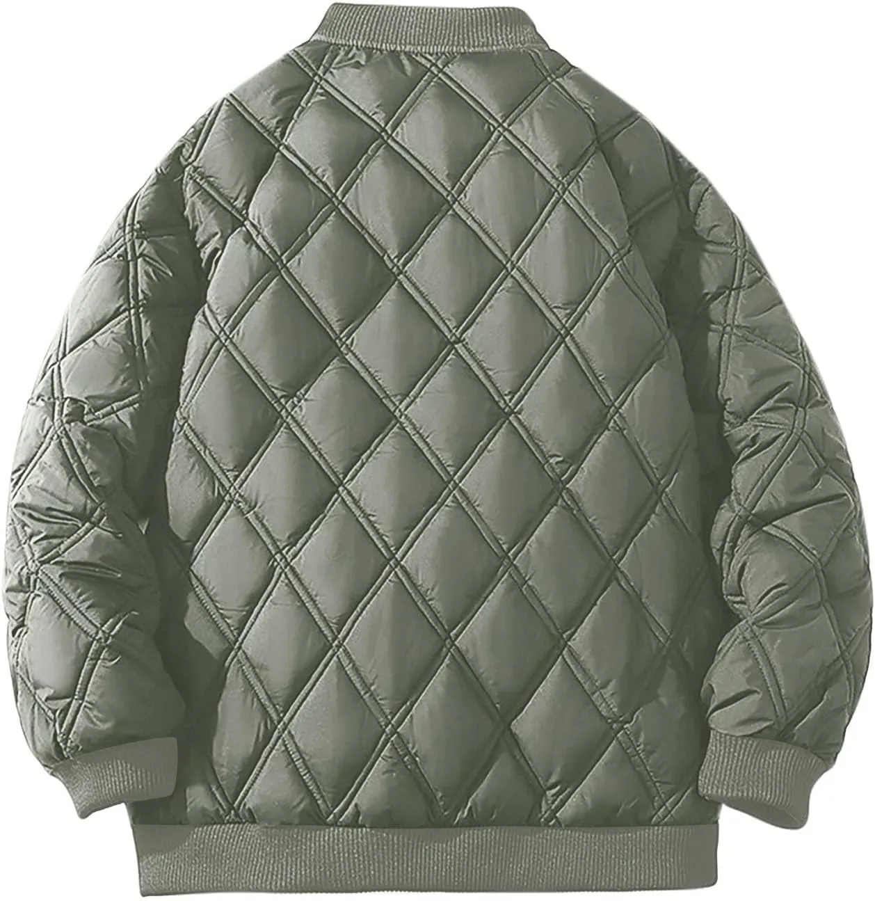 Men's Lightweight Diamond Bomber Jacket Loose Button Quilted Down Coats Winter Padded Down Thicken Warm Outwear