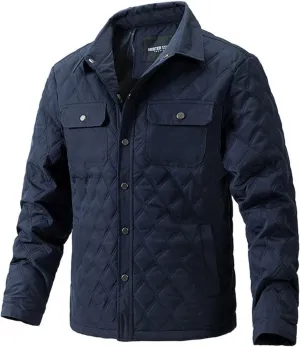 Men's Quilted Shirt Jackets Casual Long Sleeve Snap Button Down Shirts Diamond Quilted Shirt Jacket for Men Pockets