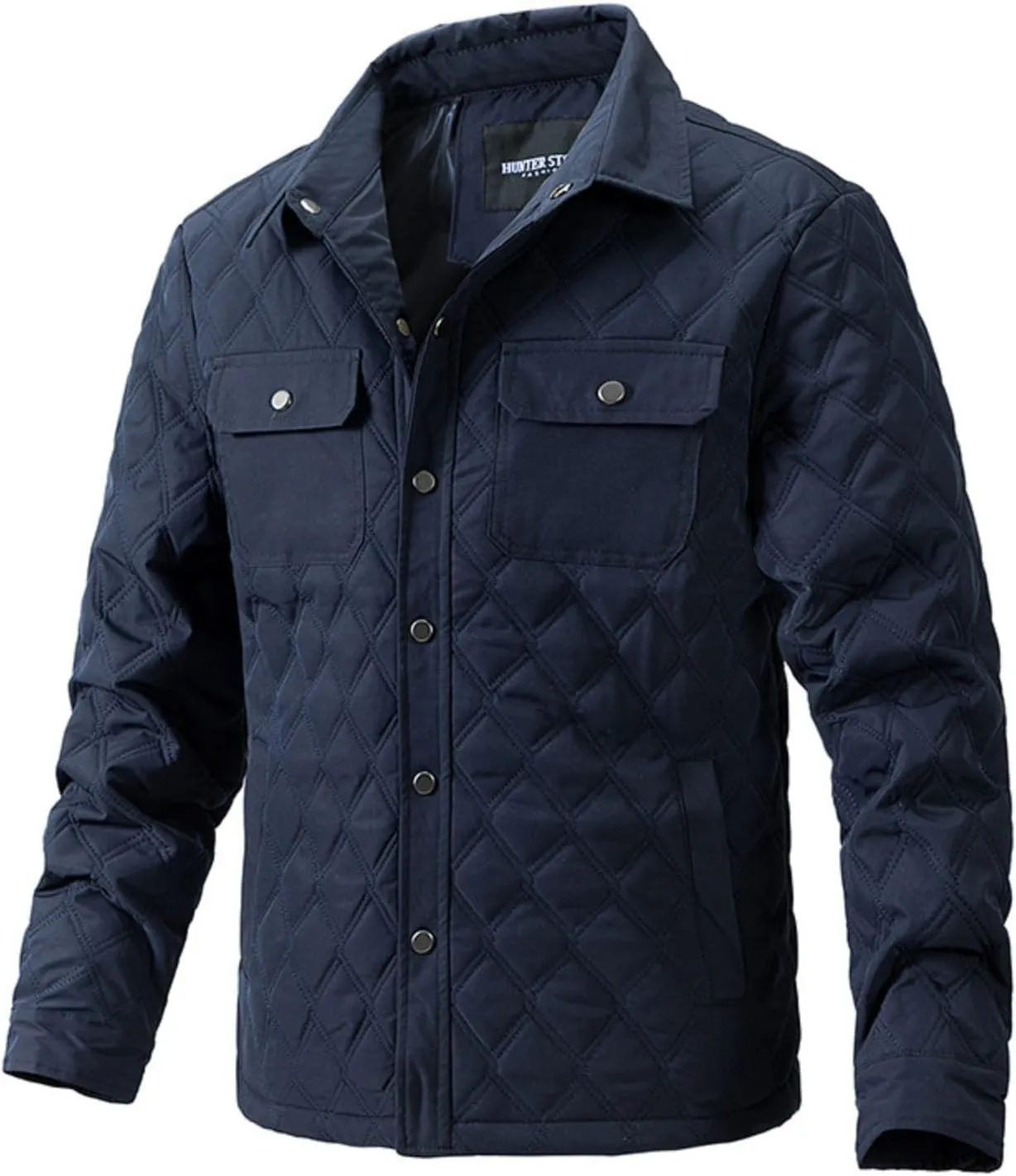 Men's Quilted Shirt Jackets Casual Long Sleeve Snap Button Down Shirts Diamond Quilted Shirt Jacket for Men Pockets