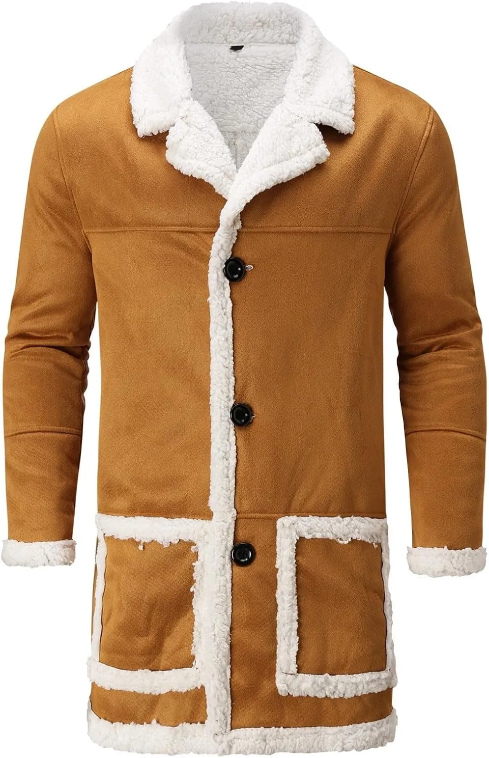 Mens Sherpa Fur Coat Fleece Lined Leather Jacket Faux Sheepskin Jacket Men Winter Medium and Long Fuzzy Coat Sweaters