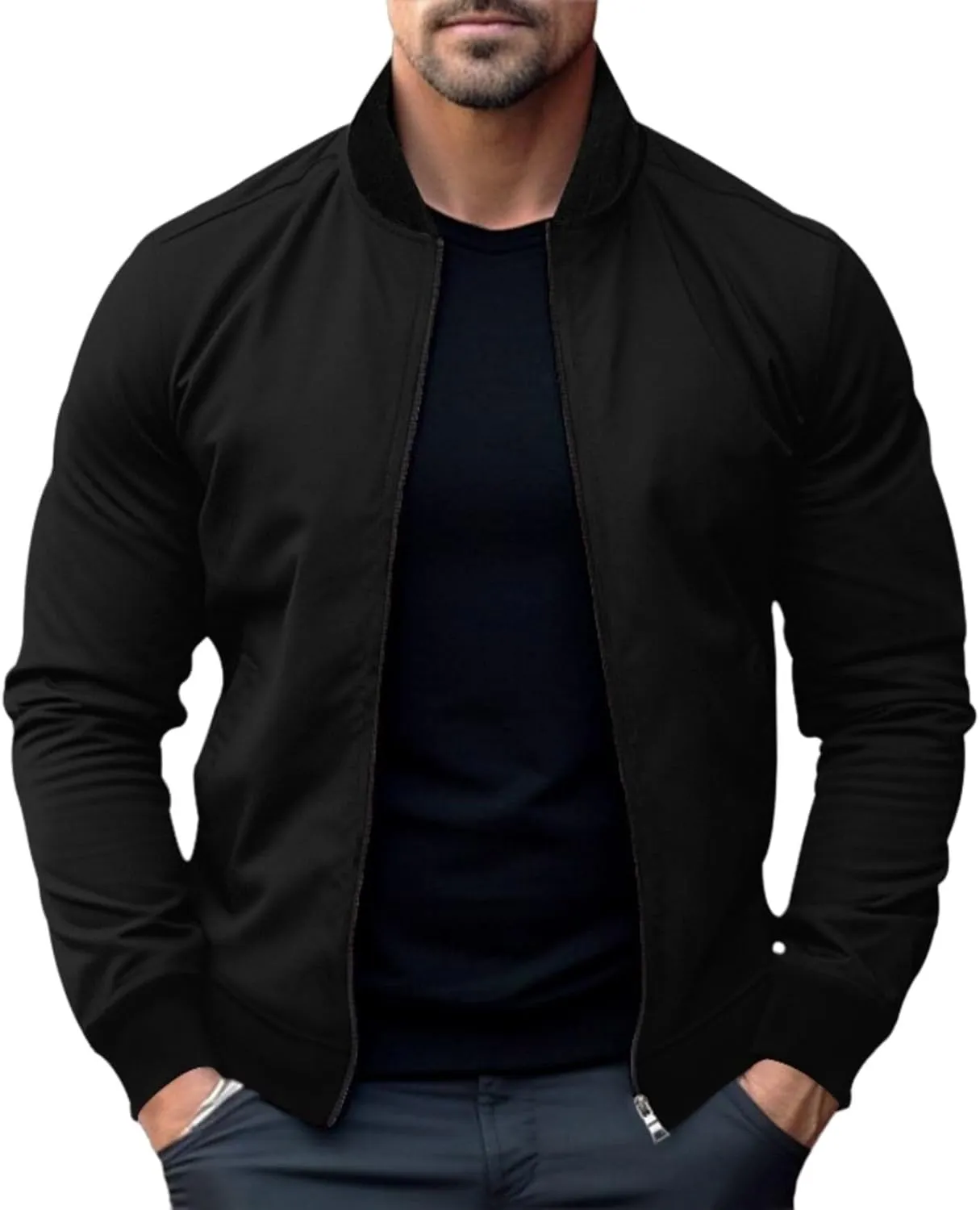 Men's Slim Fit Bomber Jackets Full Zip Lightweight Sportswear Jacket Casual Bomber Jacket Windbreaker for Men