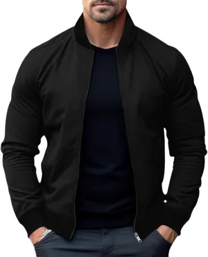 Men's Slim Fit Bomber Jackets Full Zip Lightweight Sportswear Jacket Casual Bomber Jacket Windbreaker for Men