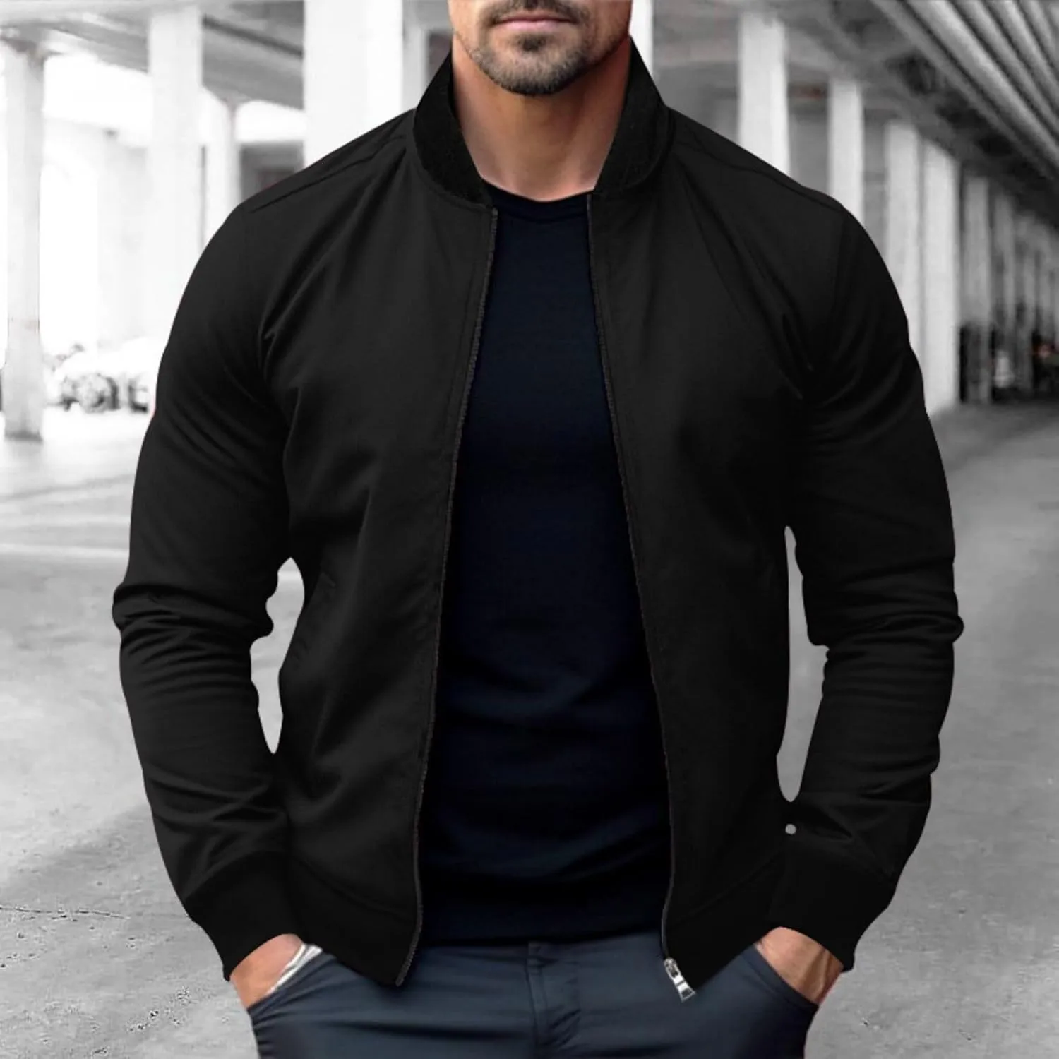 Men's Slim Fit Bomber Jackets Full Zip Lightweight Sportswear Jacket Casual Bomber Jacket Windbreaker for Men