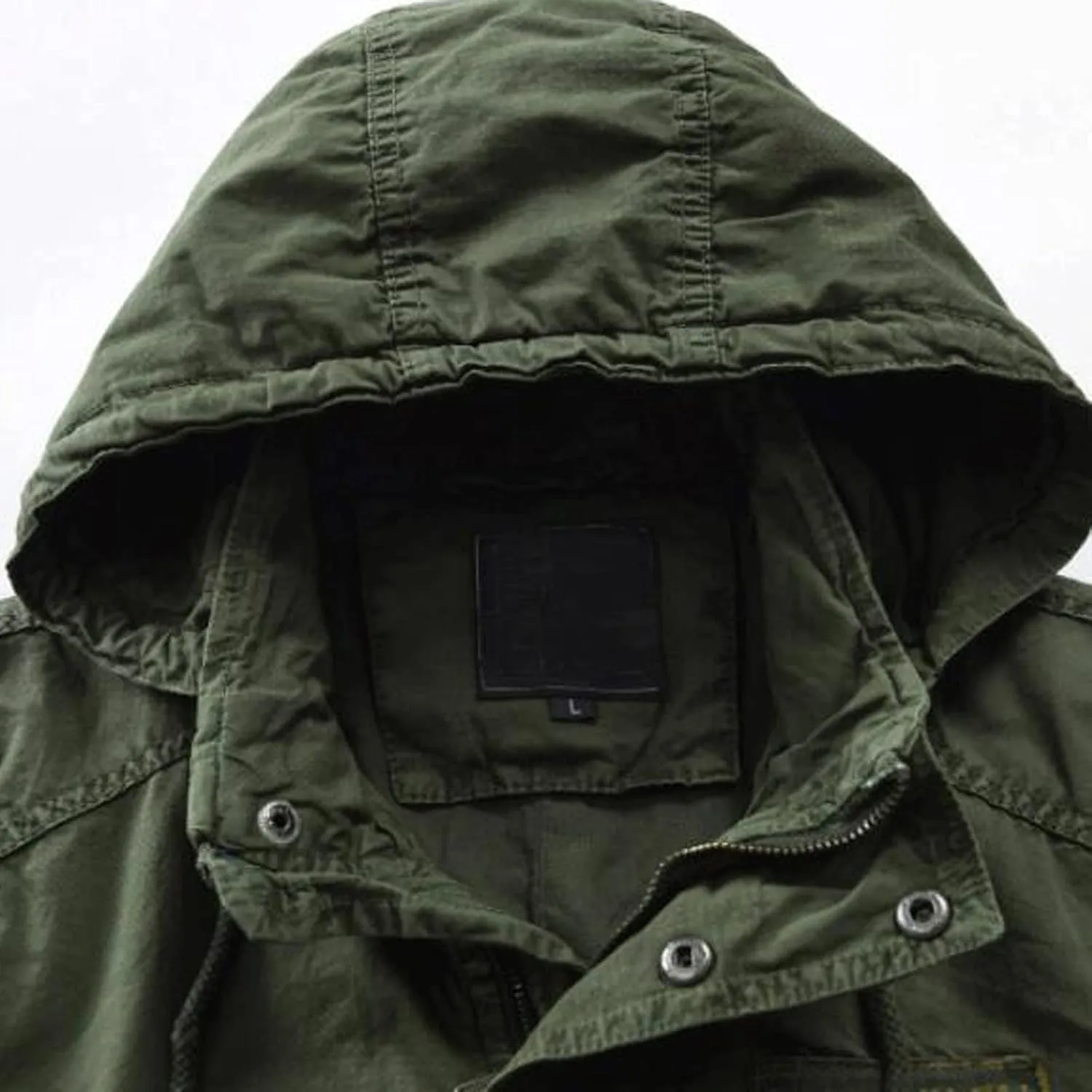Men's Spring Military Full-Zip Removable Hooded Cotton Mid-Long Parka Jacket Coat Lightweight Cargo Outerwear