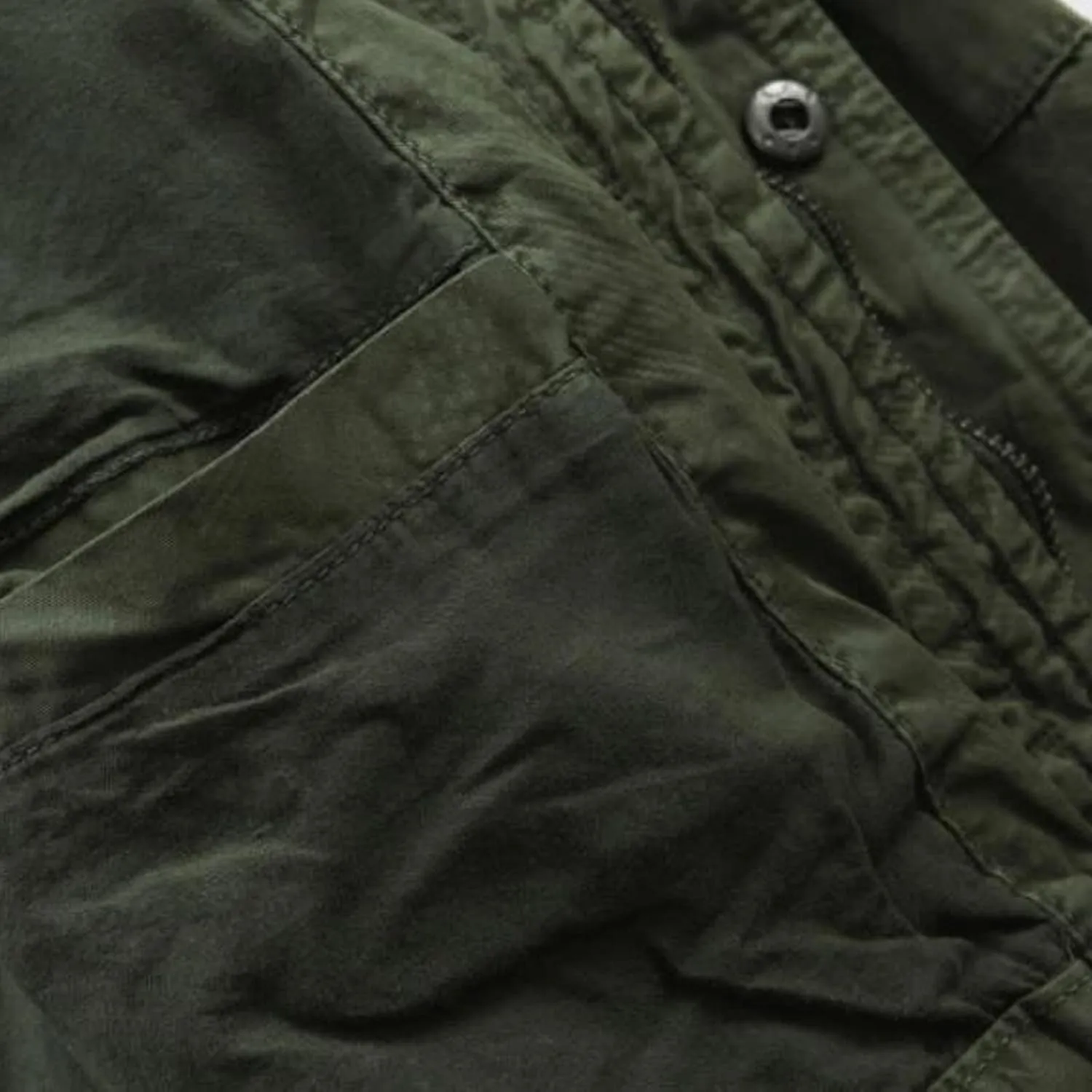 Men's Spring Military Full-Zip Removable Hooded Cotton Mid-Long Parka Jacket Coat Lightweight Cargo Outerwear