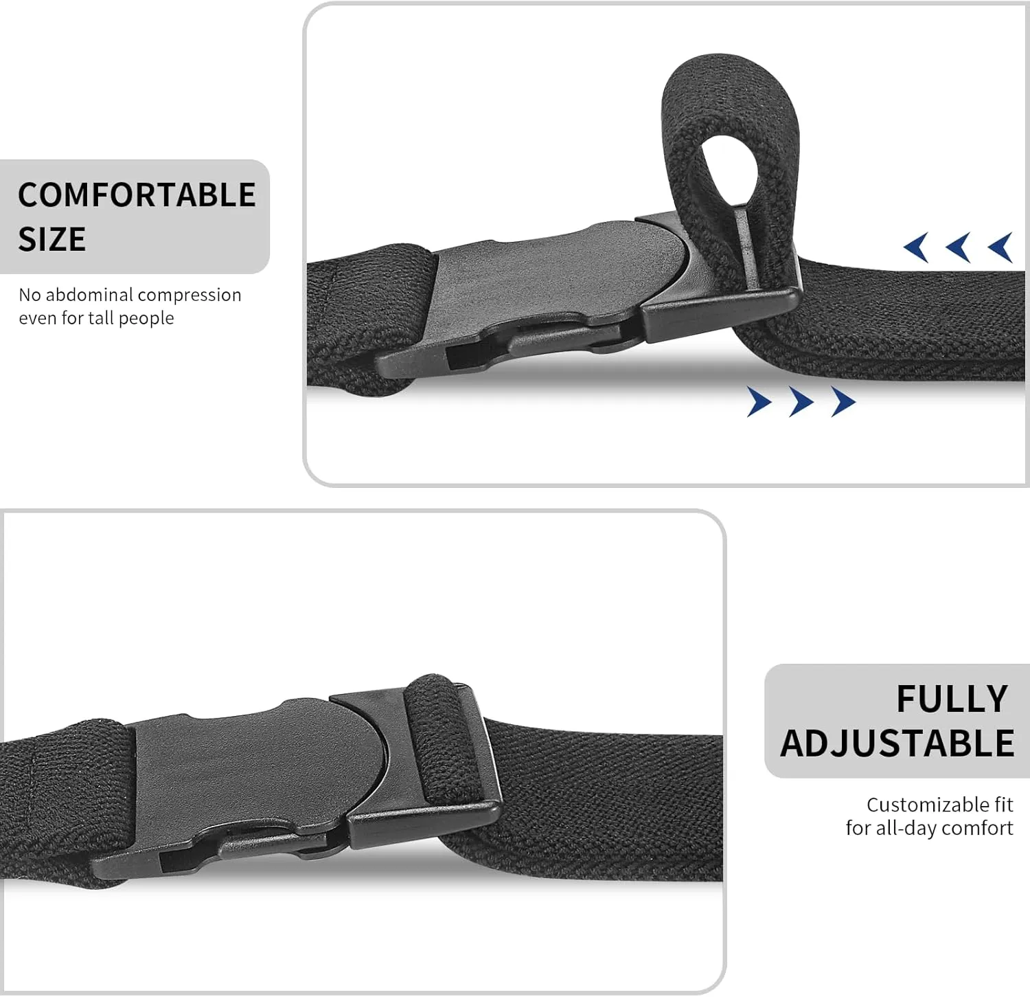 Men's Stretchable Elastic Belt, Nickel-Free TSA Approved Non-Metal Belt, Big and Tall Hypoallergenic Belt