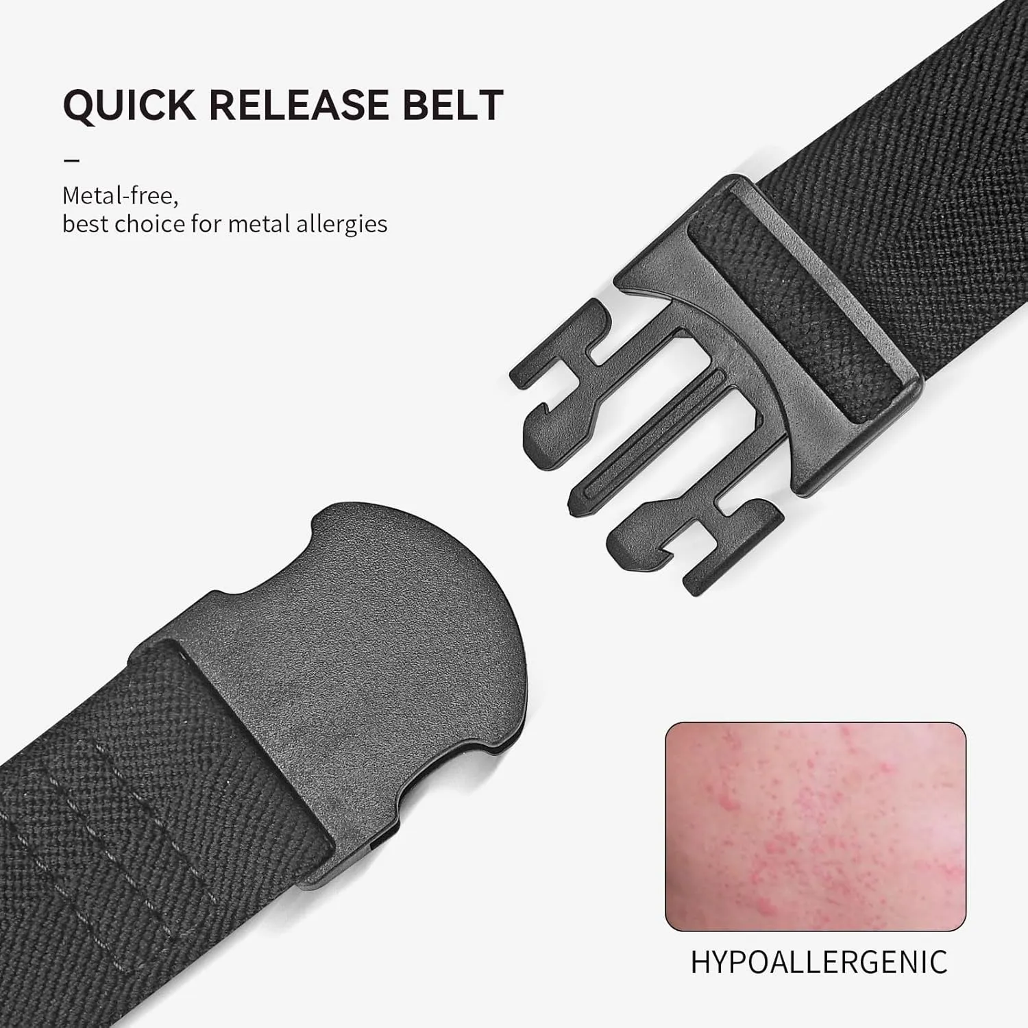 Men's Stretchable Elastic Belt, Nickel-Free TSA Approved Non-Metal Belt, Big and Tall Hypoallergenic Belt