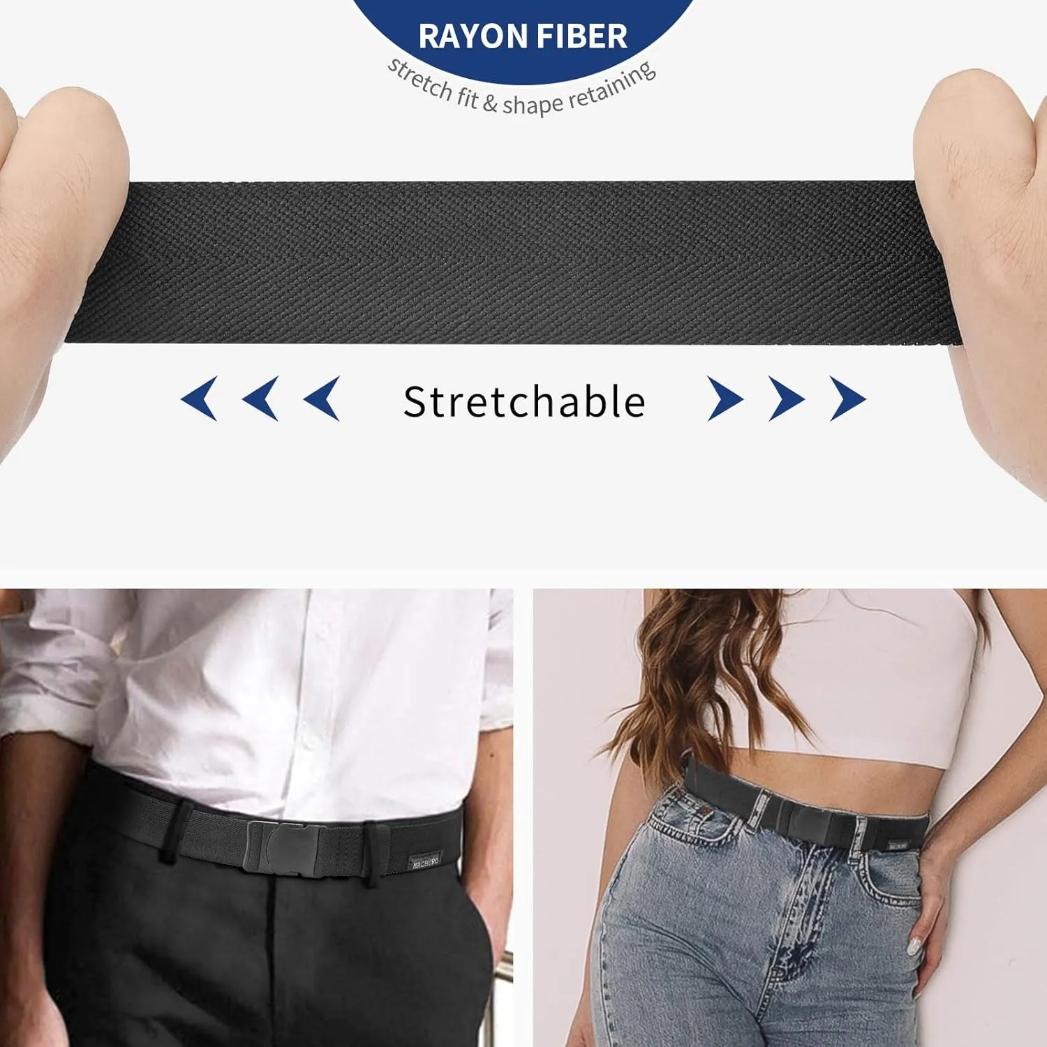 Men's Stretchable Elastic Belt, Nickel-Free TSA Approved Non-Metal Belt, Big and Tall Hypoallergenic Belt