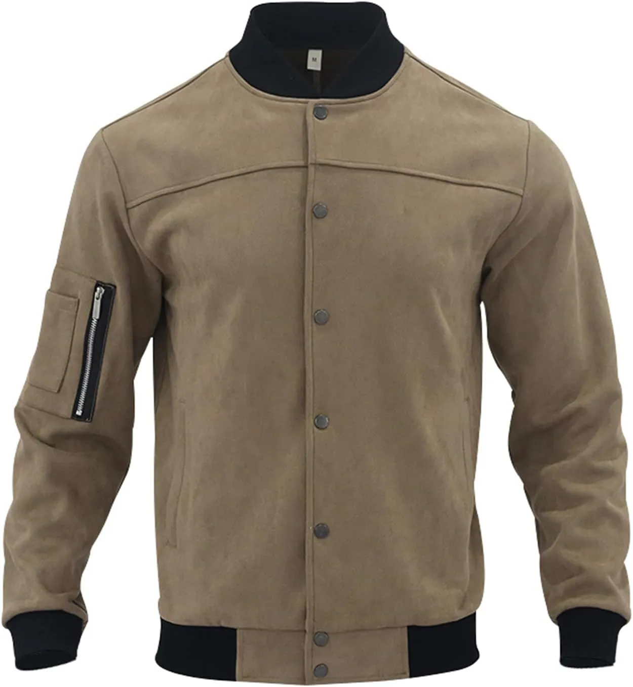 Mens Suede Bomber Jacket Lightweight Classic Fit Snap Button Down Varsity Coat Casual Spring Fall Windbreaker