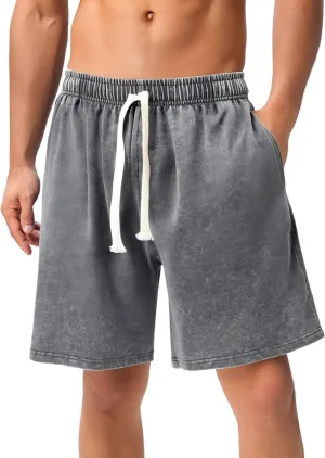 Men's Vintage Cotton Shorts Waist Drawstring Shorts with Pockets Casual Shorts