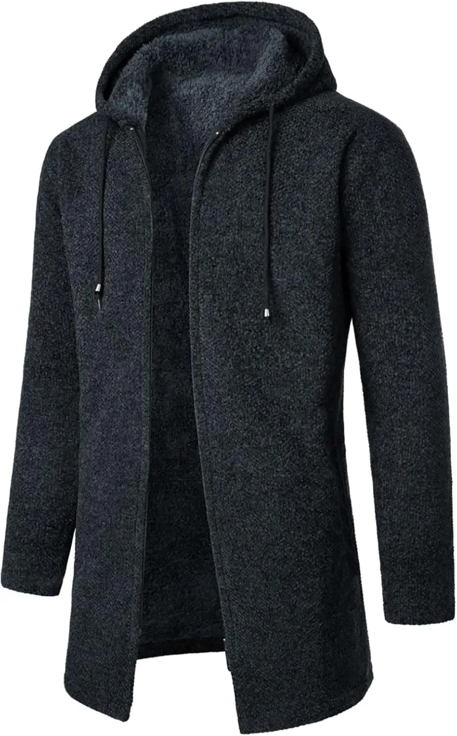 Men's Wool Blend Jacket Winter Warm Sherpa Lined Thicked Overcoats Casual Slim Medium Long Plush Fleece Hooded Coats