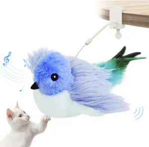 Migipaws Cat Toys,Interactive Lifelike Robin Flapping Bird with Catnip, Feathers Hanging by Elastic String, Automatic Chirping Kitten Toys for Indoor Cats Self Play, Rechargeable(Blue)