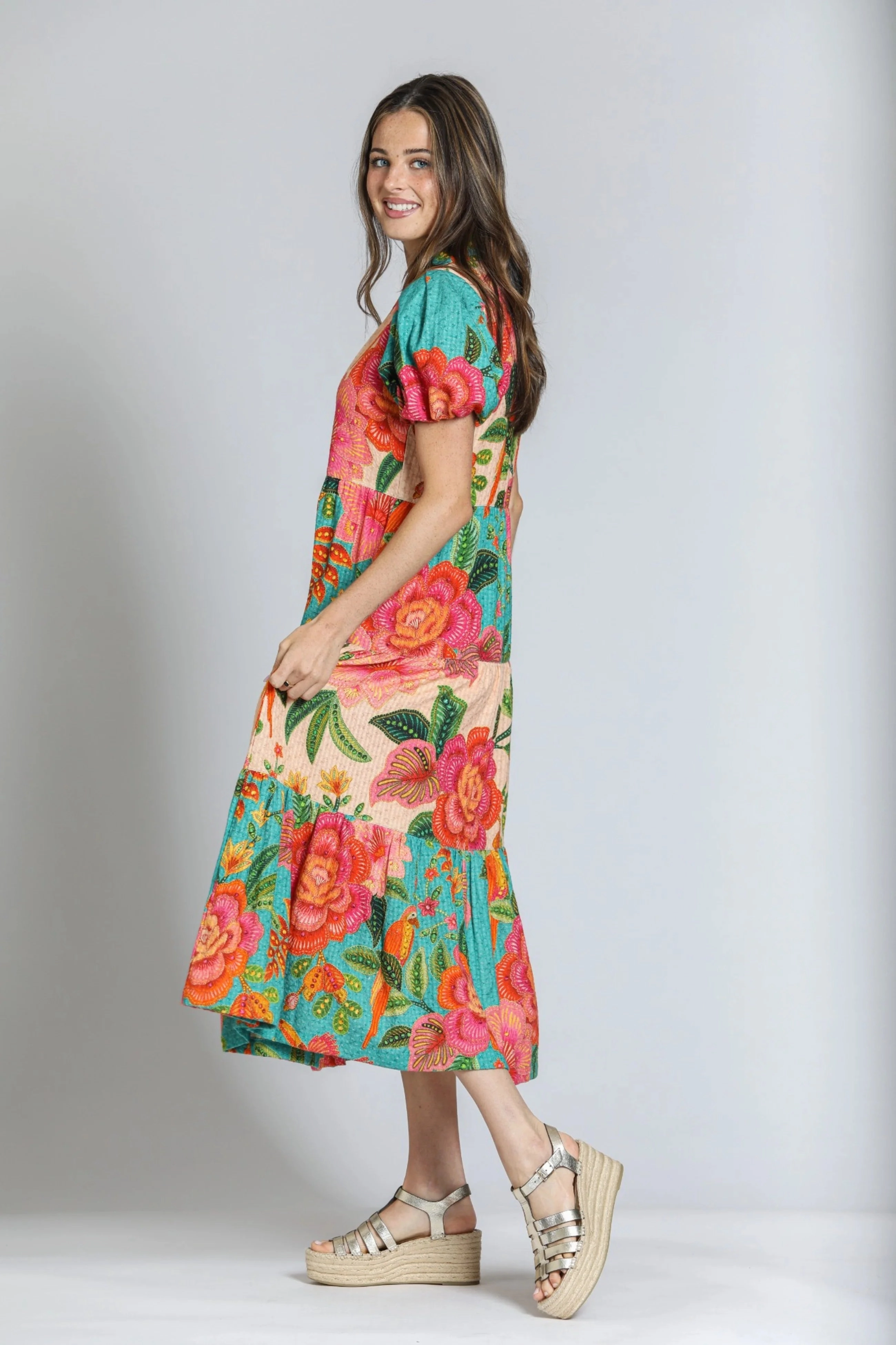 Mixed Print Tiered Dress