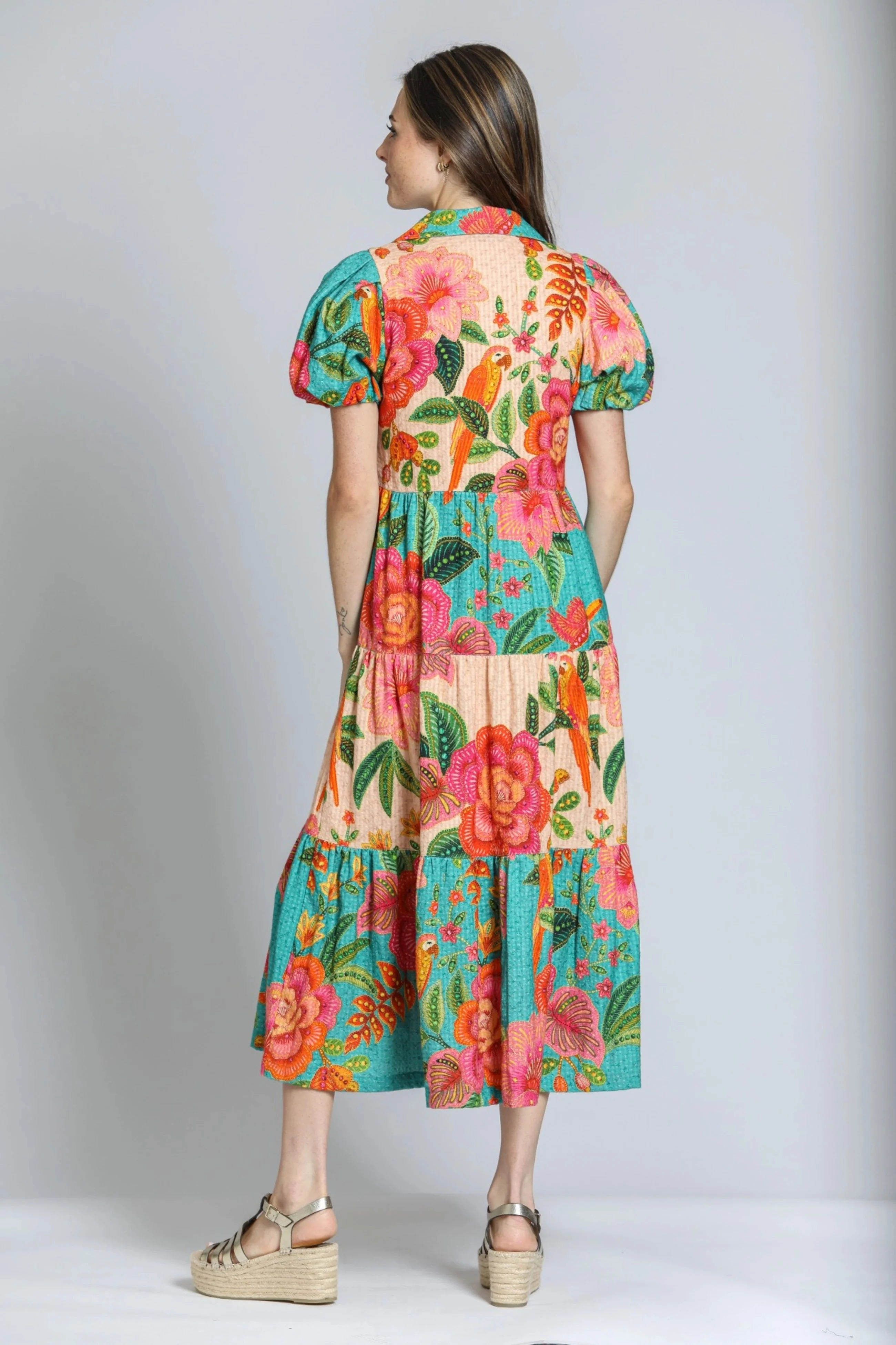 Mixed Print Tiered Dress