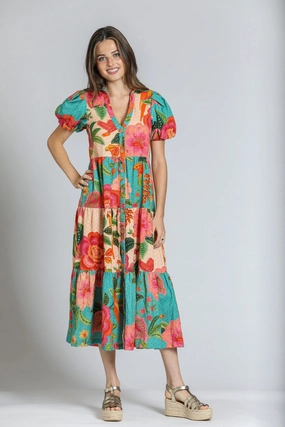 Mixed Print Tiered Dress
