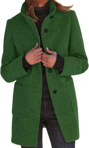 Mmoneyake Long Pea Coats for Women Fall Winter Wool Coats Casual Thicken Stand Collar Single Breasted Peacoat Blazer Jacket