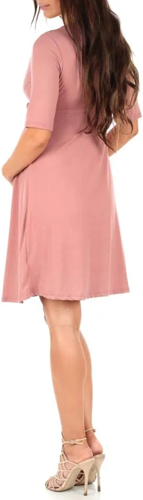 Mother Bee Maternity Knee Length Wrap Dress with Adjustable Belt