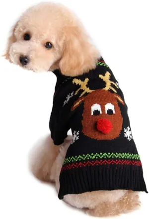 NACOCO Rudolph The Red Nosed Reindeer Sweater Pet Holiday Clothes Cat Sweater Dog Sweater Winter Clothing Teddy Poodle Autumn Winter Clothes Dog Clothes (Red Nose, XX-Small)