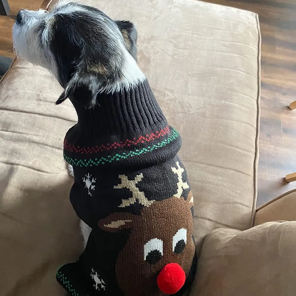 NACOCO Rudolph The Red Nosed Reindeer Sweater Pet Holiday Clothes Cat Sweater Dog Sweater Winter Clothing Teddy Poodle Autumn Winter Clothes Dog Clothes (Red Nose, XX-Small)