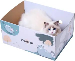 NUMINA Extra Large Cardboard Cat Scratcher Box for Indoor Cats, with Sturdy Refillable Double-Sided Cat Scratch Pad, Interesting and Cute Cat Scratch Bed with Catnip, 17"x13"x8.25"