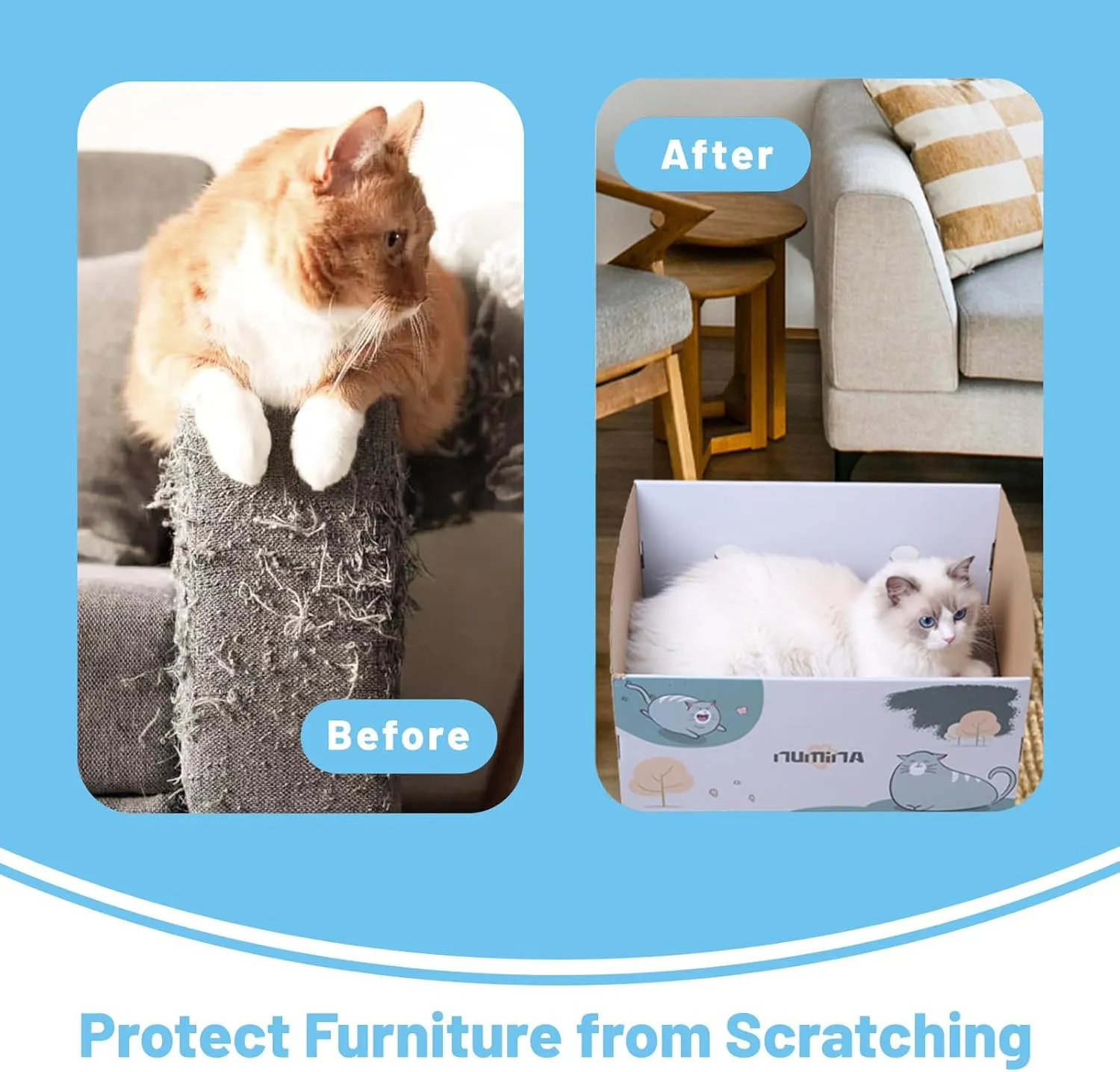 NUMINA Extra Large Cardboard Cat Scratcher Box for Indoor Cats, with Sturdy Refillable Double-Sided Cat Scratch Pad, Interesting and Cute Cat Scratch Bed with Catnip, 17"x13"x8.25"