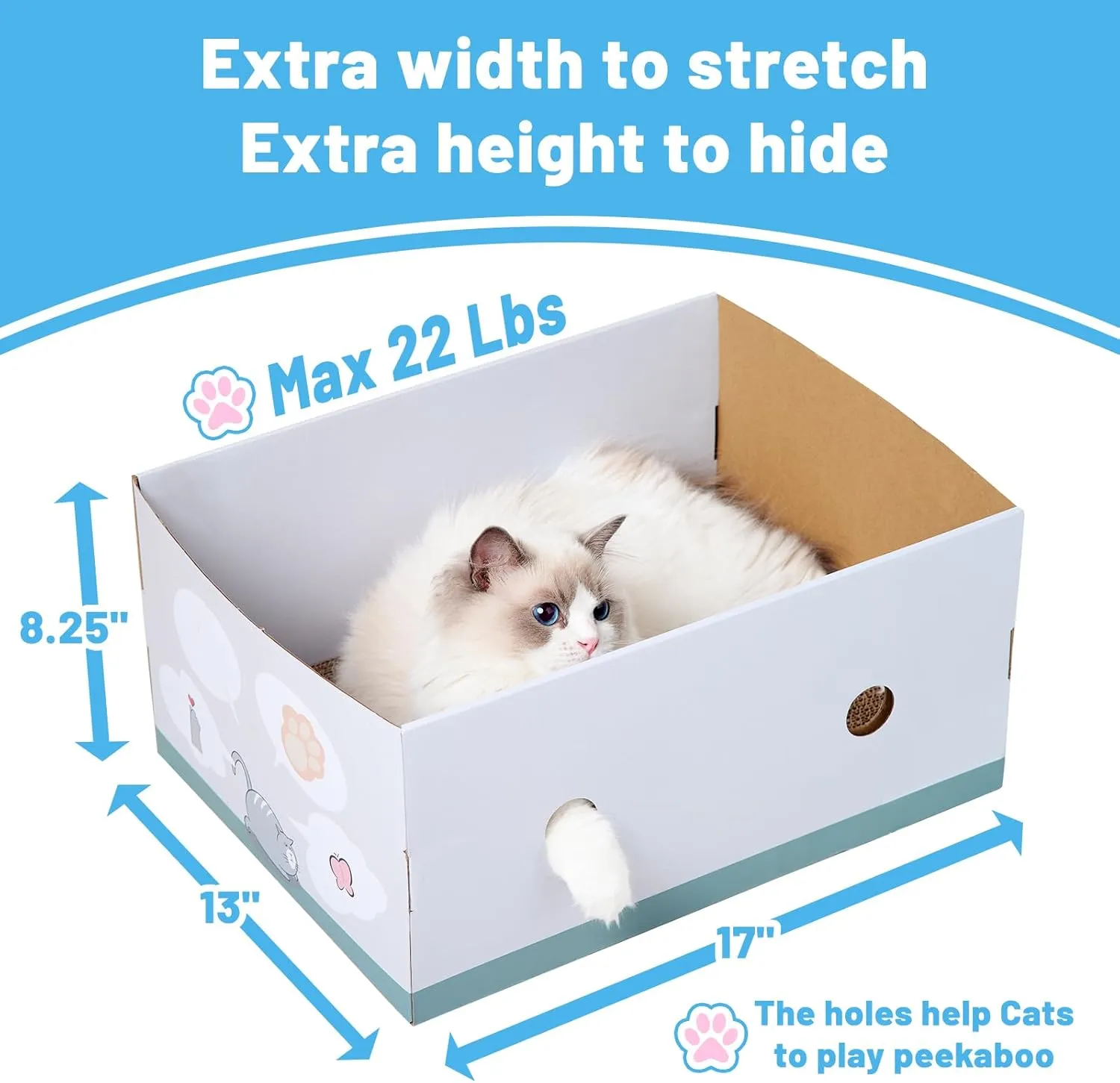 NUMINA Extra Large Cardboard Cat Scratcher Box for Indoor Cats, with Sturdy Refillable Double-Sided Cat Scratch Pad, Interesting and Cute Cat Scratch Bed with Catnip, 17"x13"x8.25"