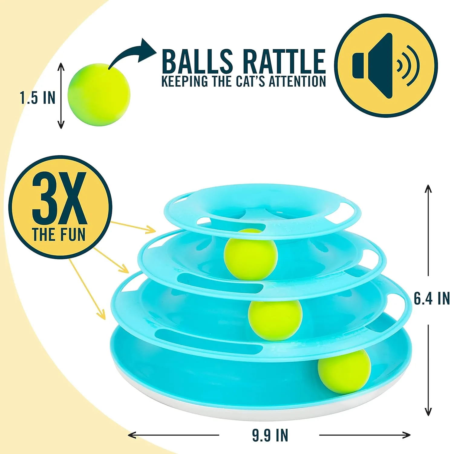 Our Pets Wobble Triple Chase Ball Track Interactive Cat Toy for Indoor Cats with Catnip (Cat Toys; Kitten Toys for Hunting and Chasing w/Rattling; Rolling Balls)