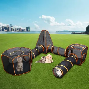 Outdoor Cat Enclosures 6-in-1 Portable Tent with Tunnel Portable Pop-Up Mesh Tents Collapsible Compound Pet Play House Playpen Play Tents for Outdoor Small Animals DIY in Multiple Ways