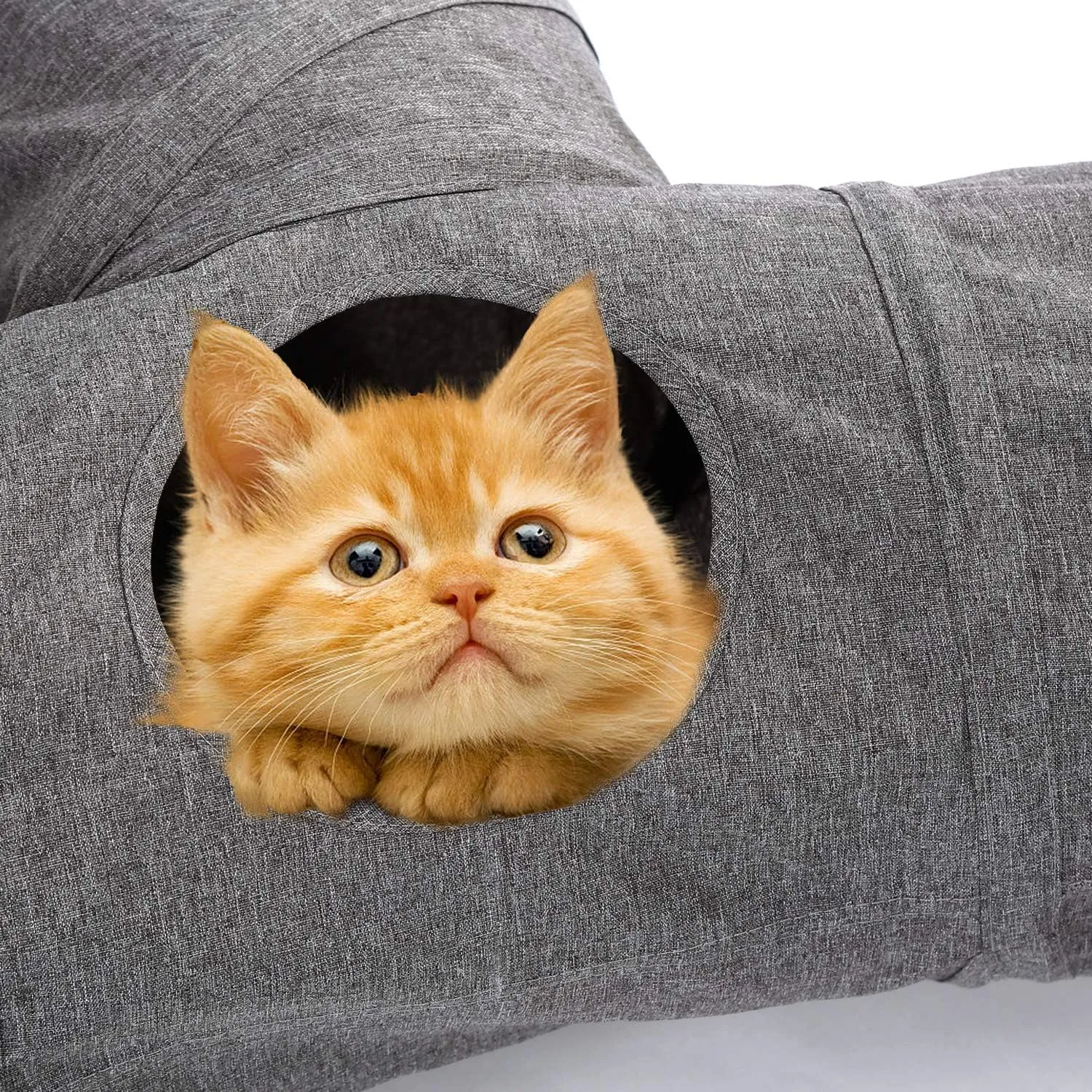 Ownpets Cat Tunnel, 3 Way Collapsible Kitty Tunnel 47 inch Long Cat Tube with Plush Ball & Feather Toy, Cat Play Tunnel for Indoor Cat, Kitten, Rabbit