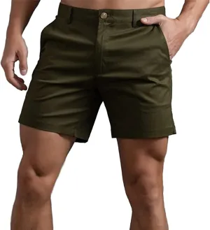 Oymyakon Men's Chino Shorts 6 Inch Slim Fit Shorts Cotton Stretch Casual Shorts Summer Flat Front Shorts