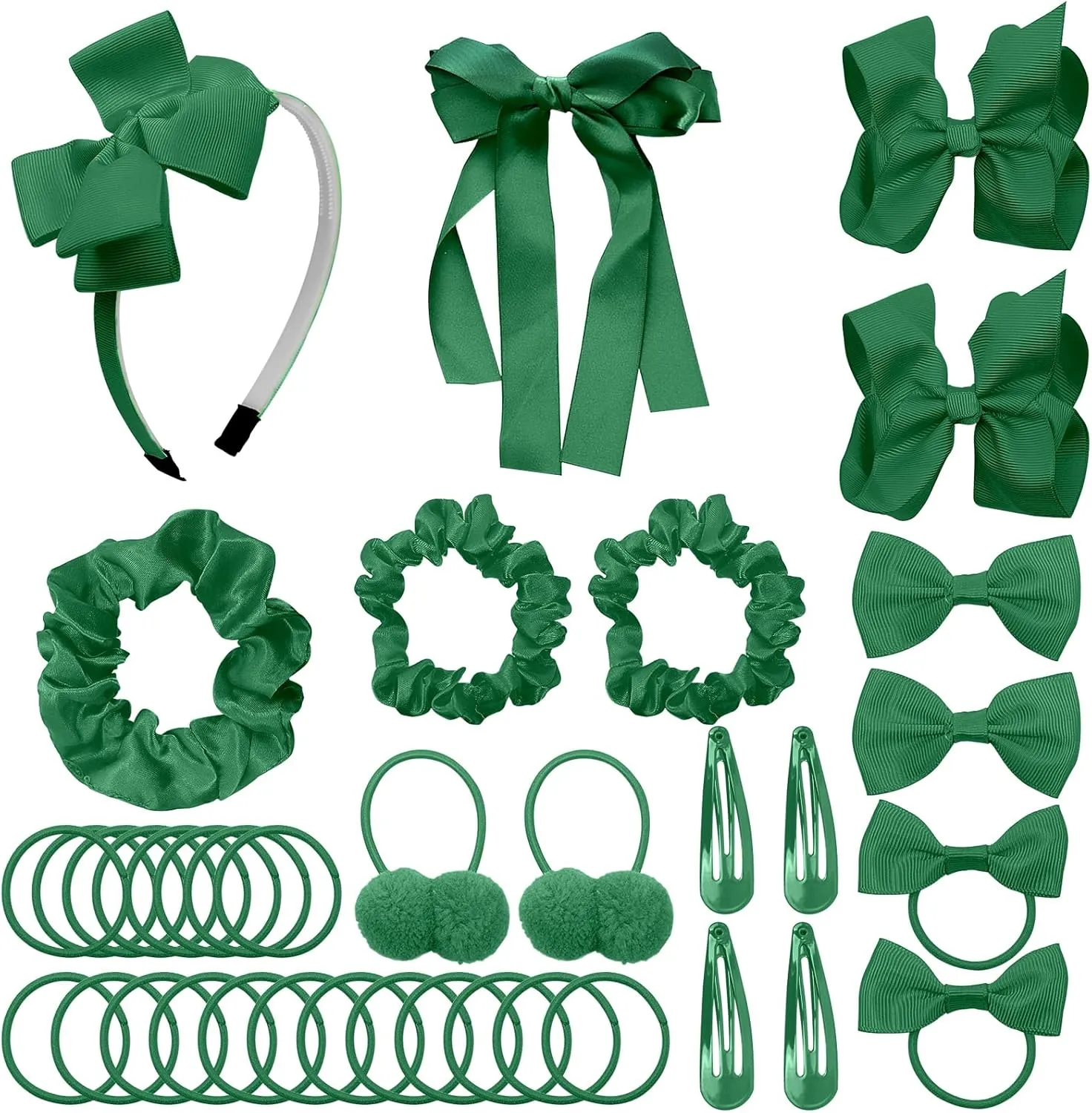 Pack of 37 Hair Bow Accessories - School Uniform Hair Clips Grosgrain Bow Headband Ribbon Alligator Ponytail Holder for Toddlers Teen Girls Uniform Party Prom Wedding(Dark Green)