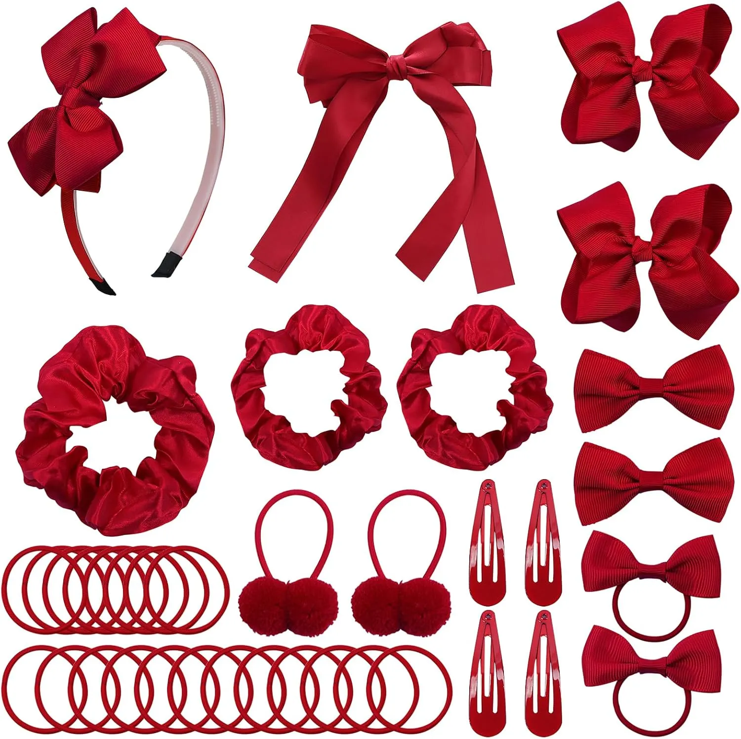 Pack of 37 School Uniform Hair Accessories - Hair Bow Clips Grosgrain Bow Headband Ribbon Alligator Ponytail Holder for Toddlers Teen Girls Uniform Christmas Party Prom (Burgundy)